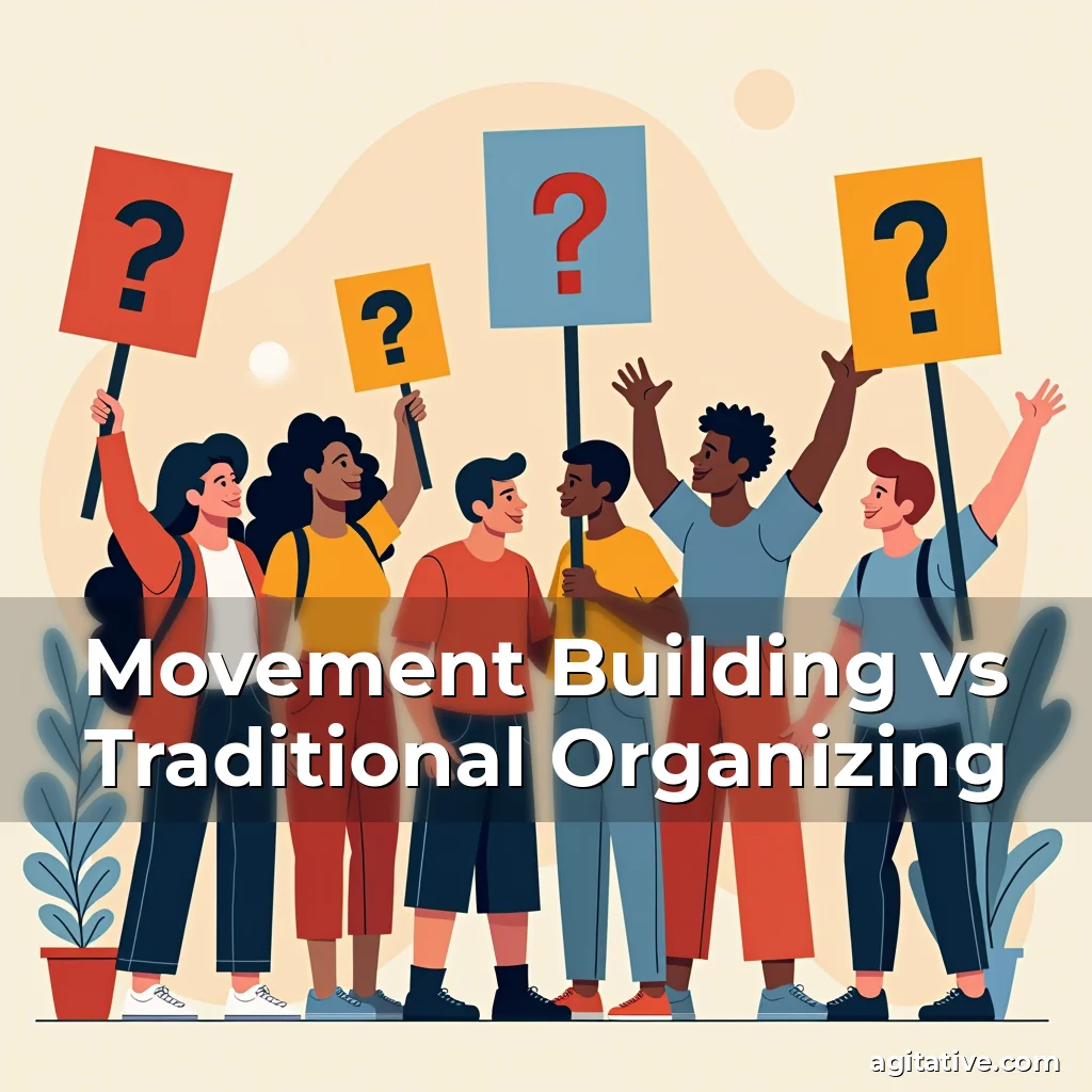 Artistic representation for Movement Building vs Traditional Organizing